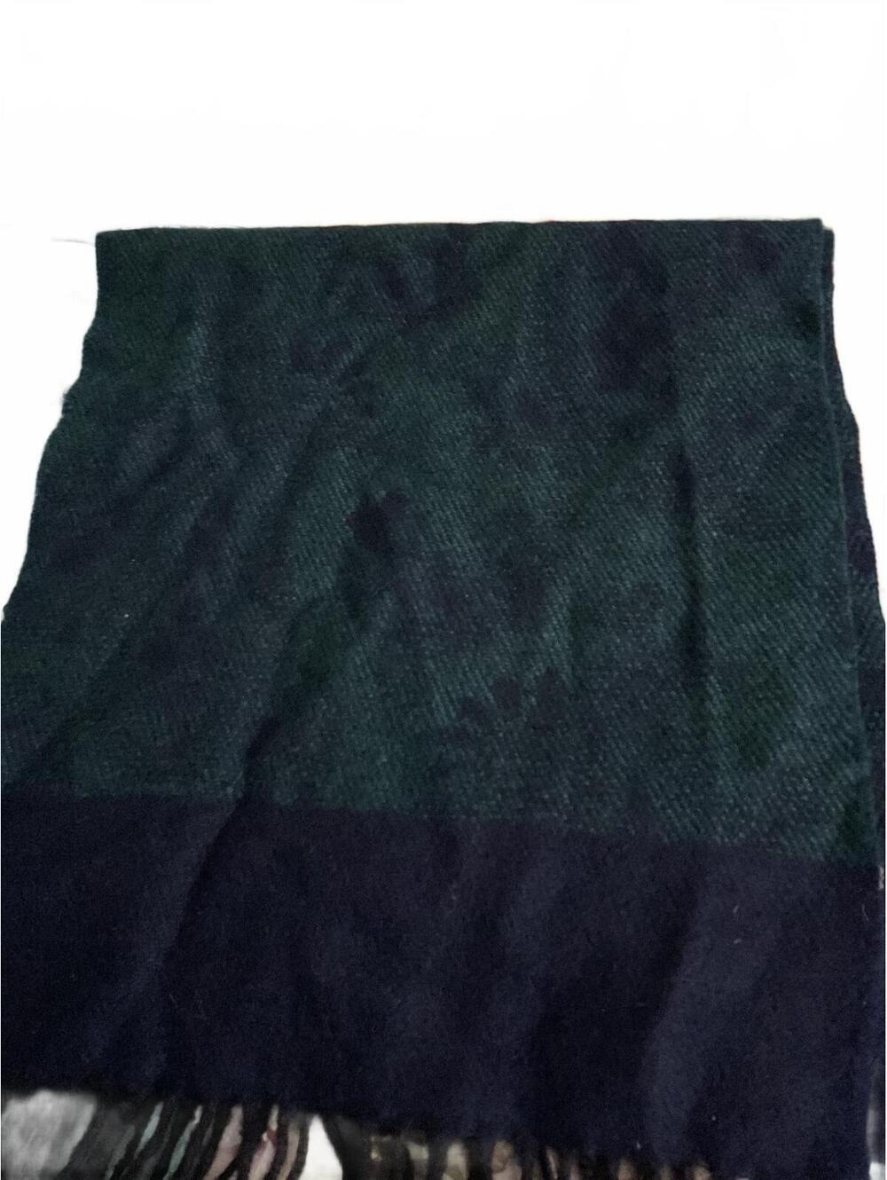 Vintage French Pure New Wool Scarf in Dark Green and Navy